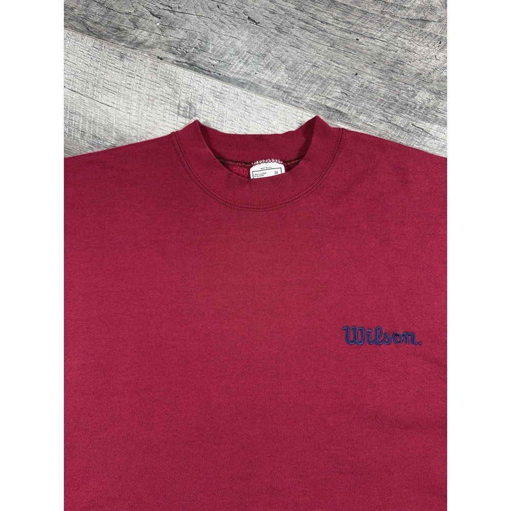 Vintage 90's Wilson Blank Solid Red Logo Crewneck Sweatshirt Size 2XL Tennis